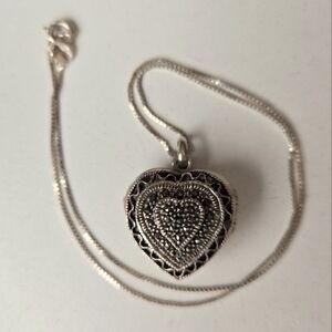 🥐HOLD🥐 Sterling Puffed Heart Marcasite Locket Necklace